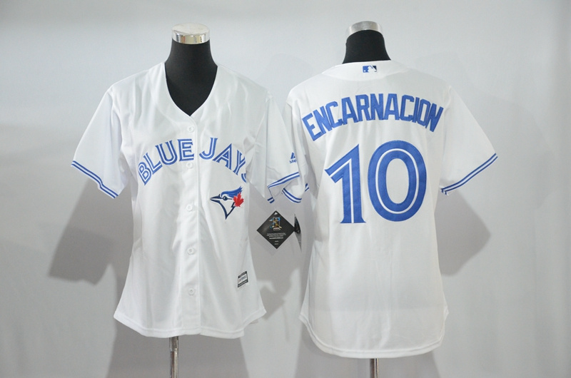 Womens 2017 MLB Toronto Blue Jays #10 Encarnacion White Jerseys->women mlb jersey->Women Jersey